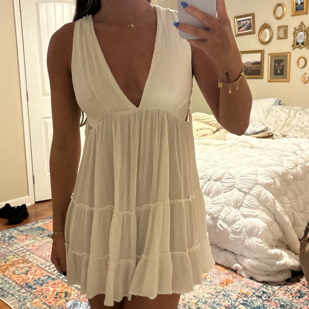 American Threads White V-Neck Dress